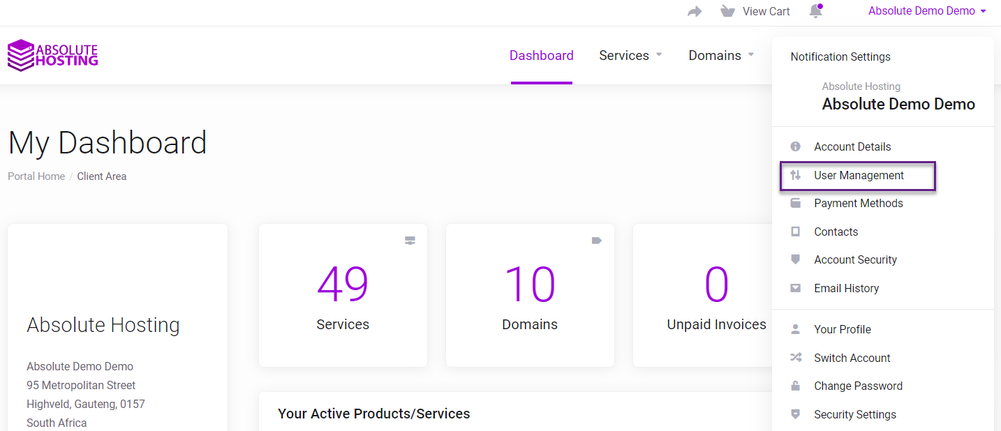 Absolute Hosting User Management