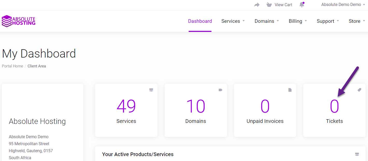 Absolute Hosting Support Ticket