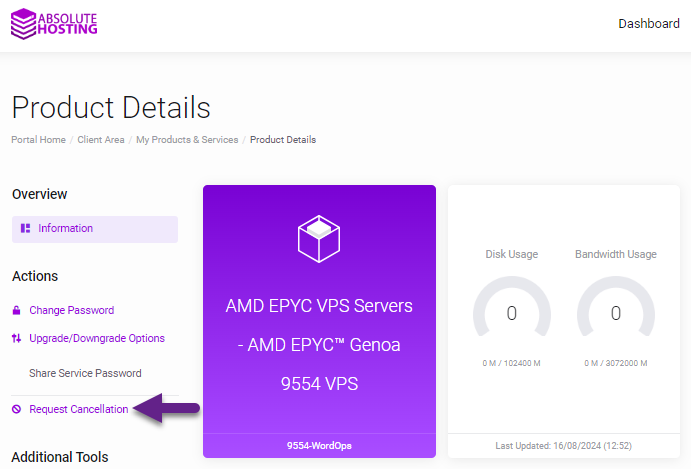 Absolute Hosting Request Cancellation