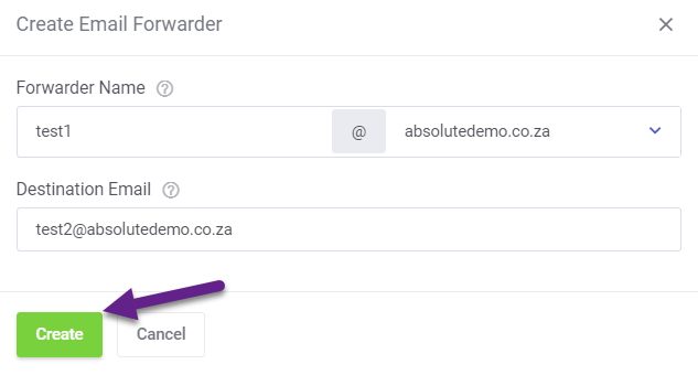 Absolute Hosting Create Email Forwarder