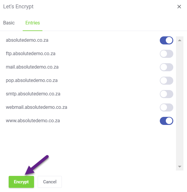 Absolute Hosting Lets Encrypt Config