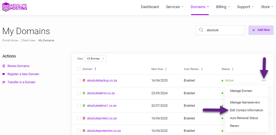 Absolute Hosting Domain Management