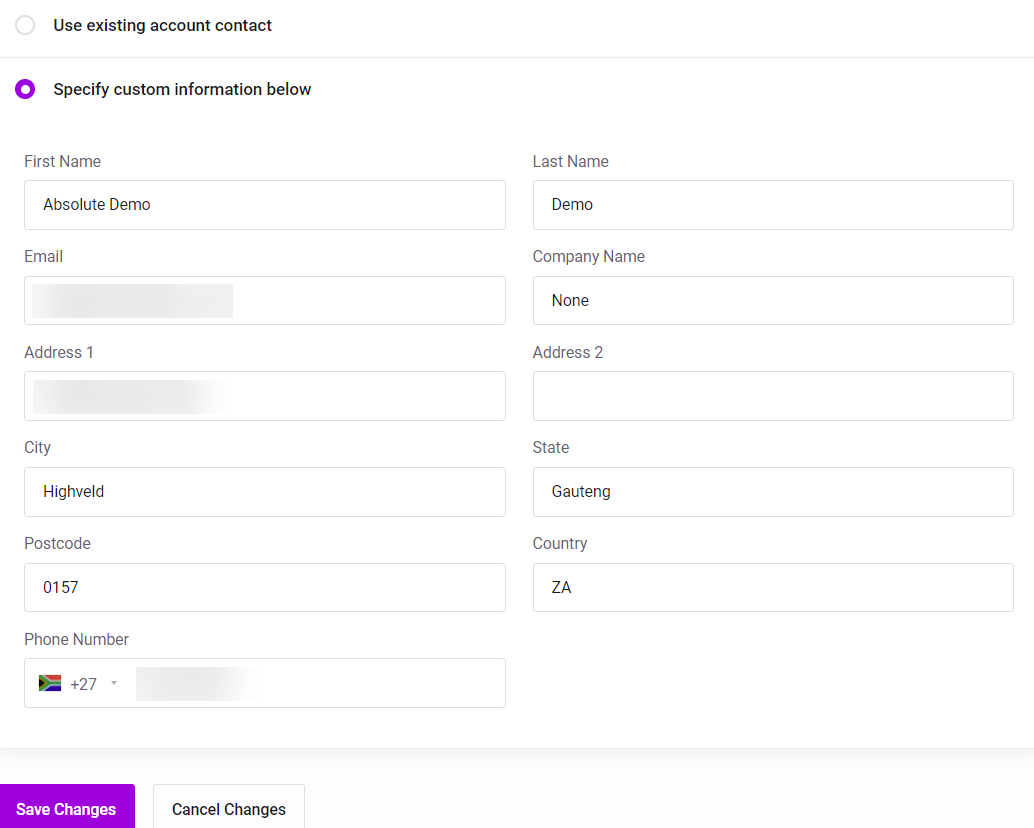 Absolute Hosting Domain Contact Info Update