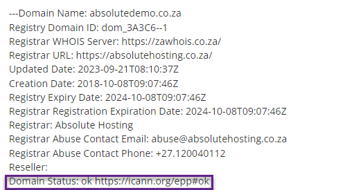 ZA Domains Domain Status OK