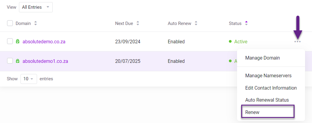 Absolute Hosting Renew Domain