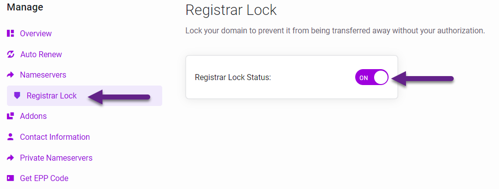 Absolute Hosting Manage registrar Lock