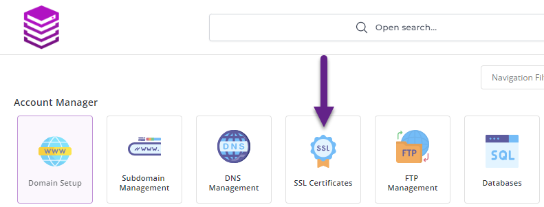 absolutehosting.co.za DirectAdmin SSL certificates menu