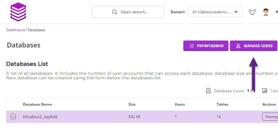 absolutehosting.co.za - directadmin mysql databases