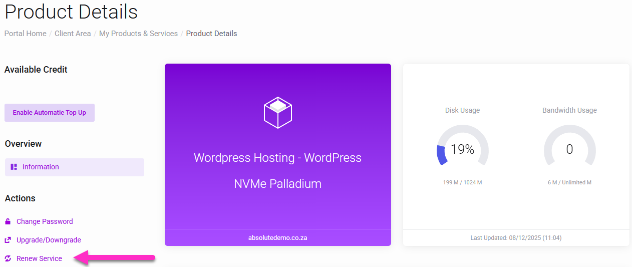 Manage Service - Renew