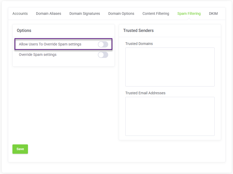 Smarter Business Email Hosting Allow Users To Override Spam settings