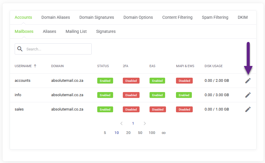 Smarter Business Email Hosting Edit Mail Account