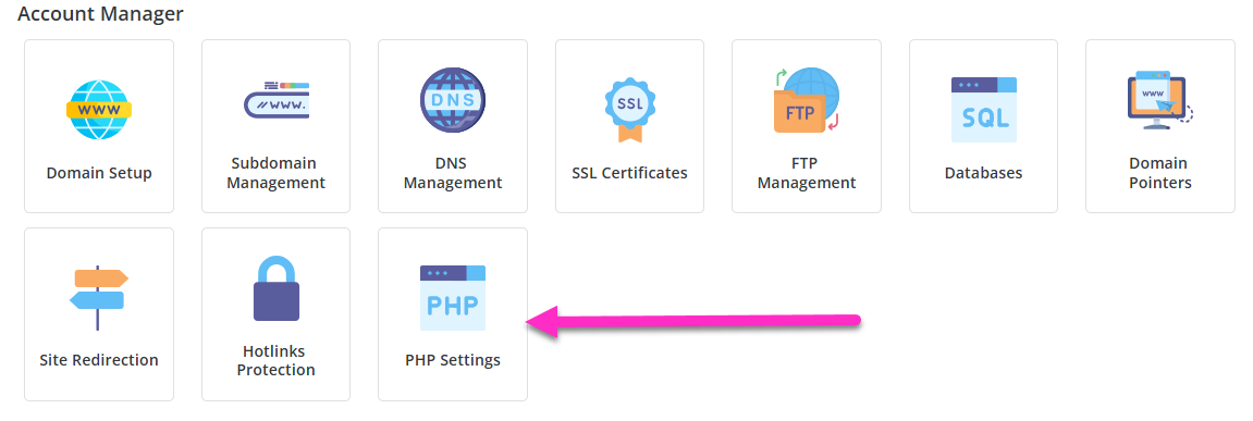 AbsoluteHosting.co.za DirectAdmin PHP Settings Button