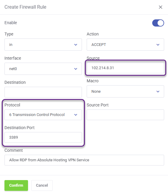 Absolute Hosting VPS Servers Firewall Rules