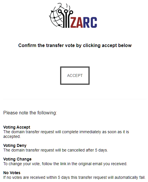 ZARC Transfer Approval